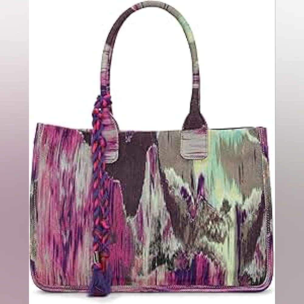 Vince Camuto Purple, Pink, Mint Green, & Gray Marble Oasis Orla Canvas Tote Bag
